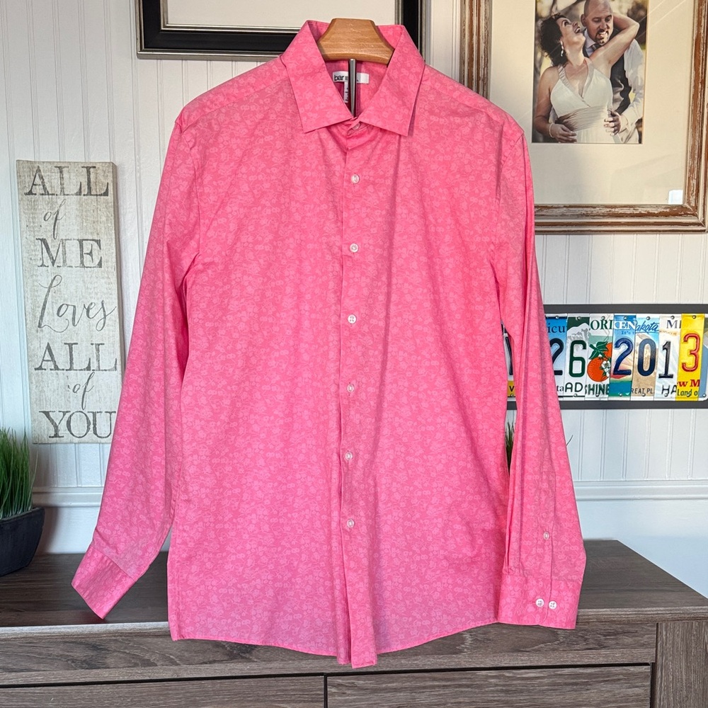 Bar III Men's Casual Pink Button Down Shirt 16-16 1/2